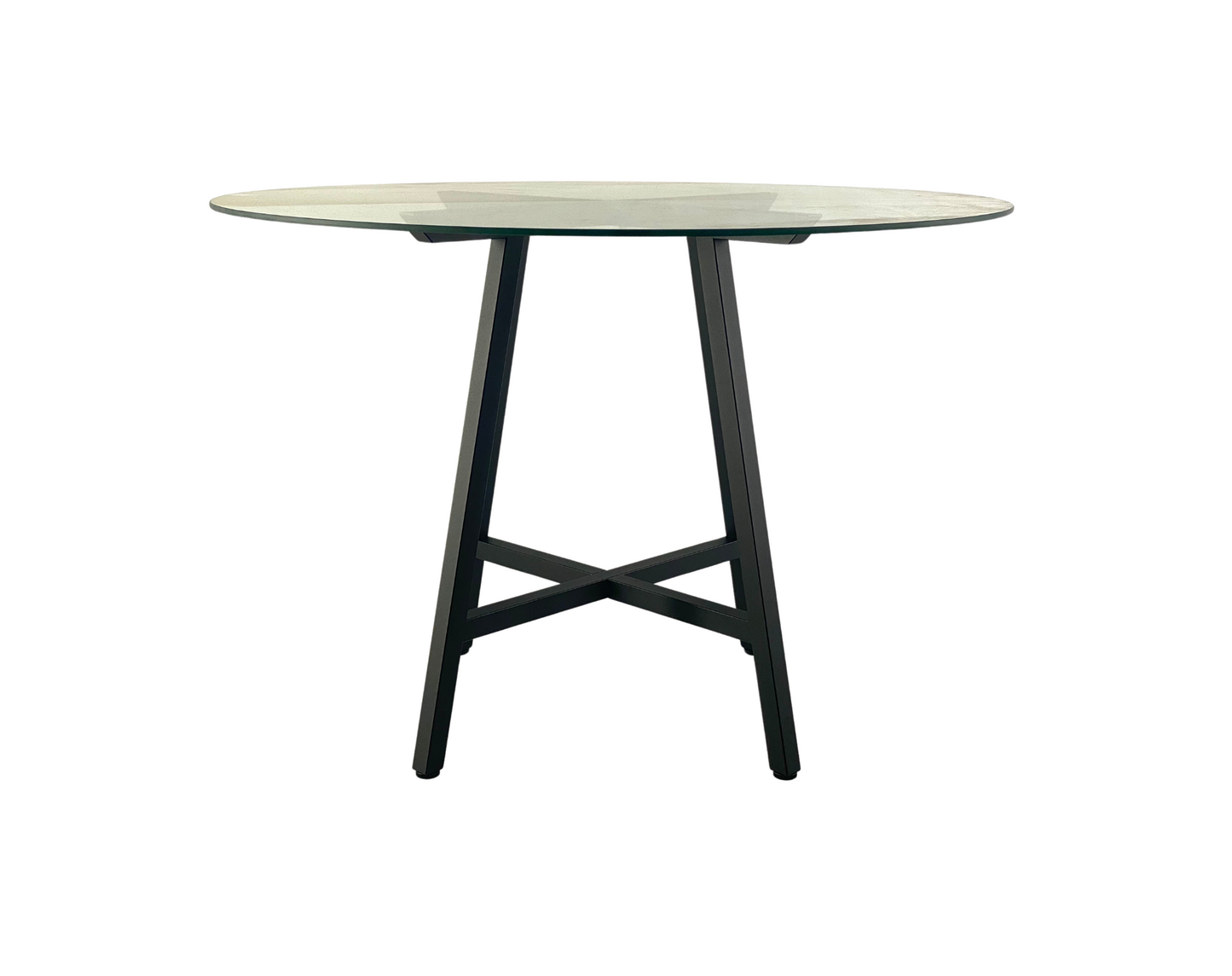 Side view with Glass top of thin elegant steel table base - CROSS SLIM