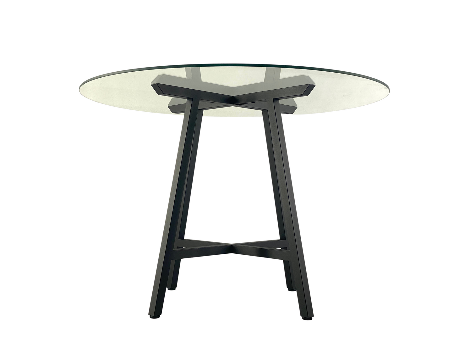 Bottom view with glass top of thin elegant steel table base - CROSS SLIM