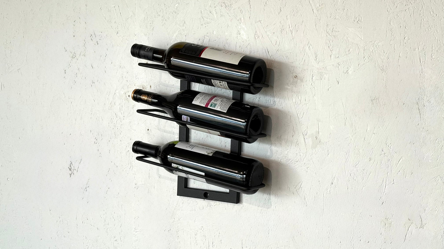 Wall-Mounted Metal Wine Rack – 3 Bottle Holder