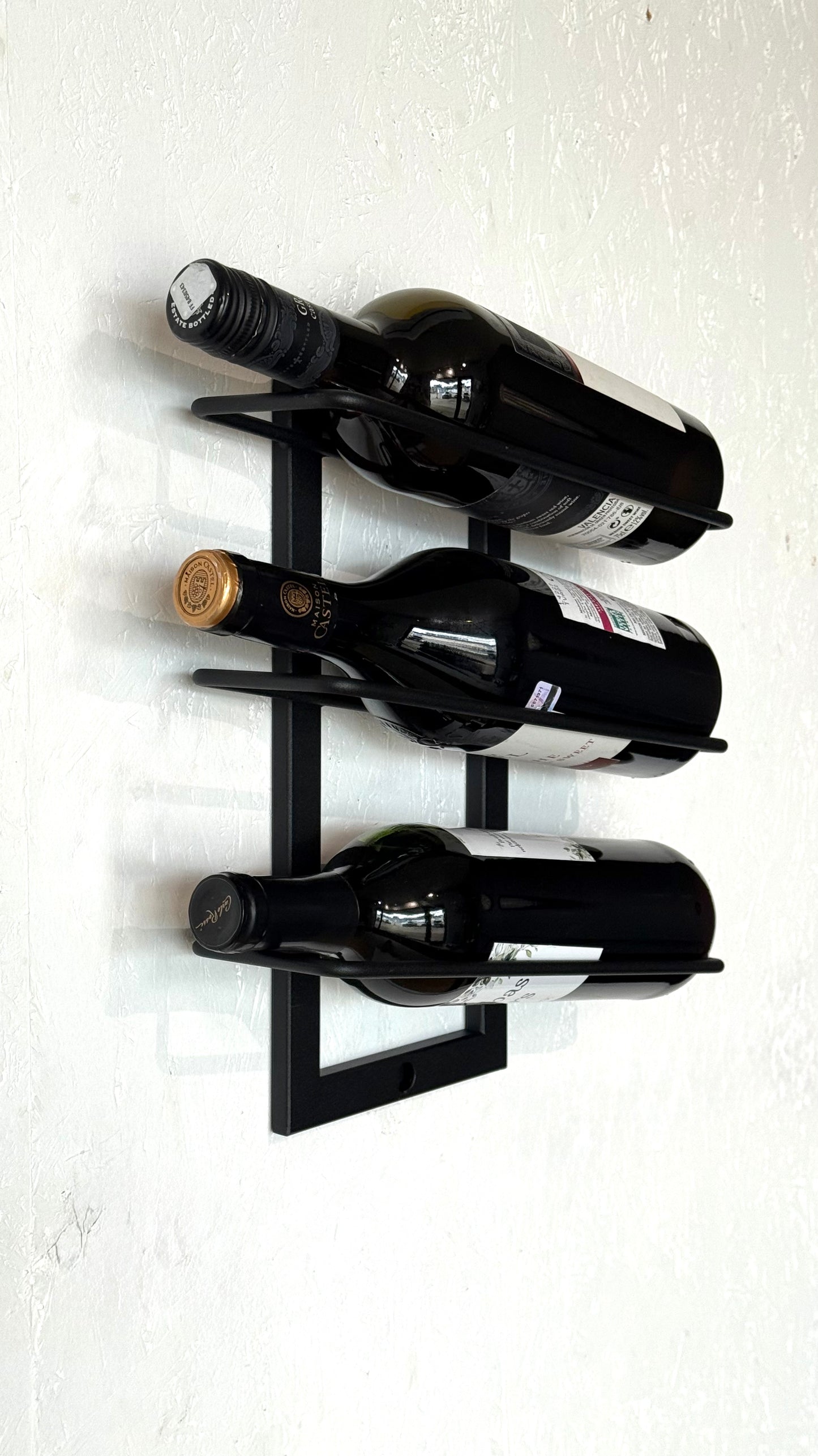 Wall-Mounted Metal Wine Rack – 3 Bottle Holder