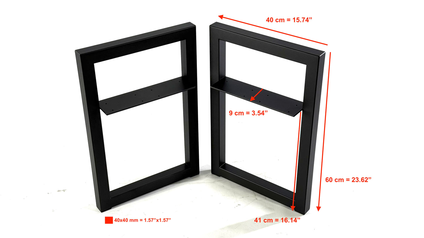 Front view with dimensions of Metal Bench Legs - SQUARE