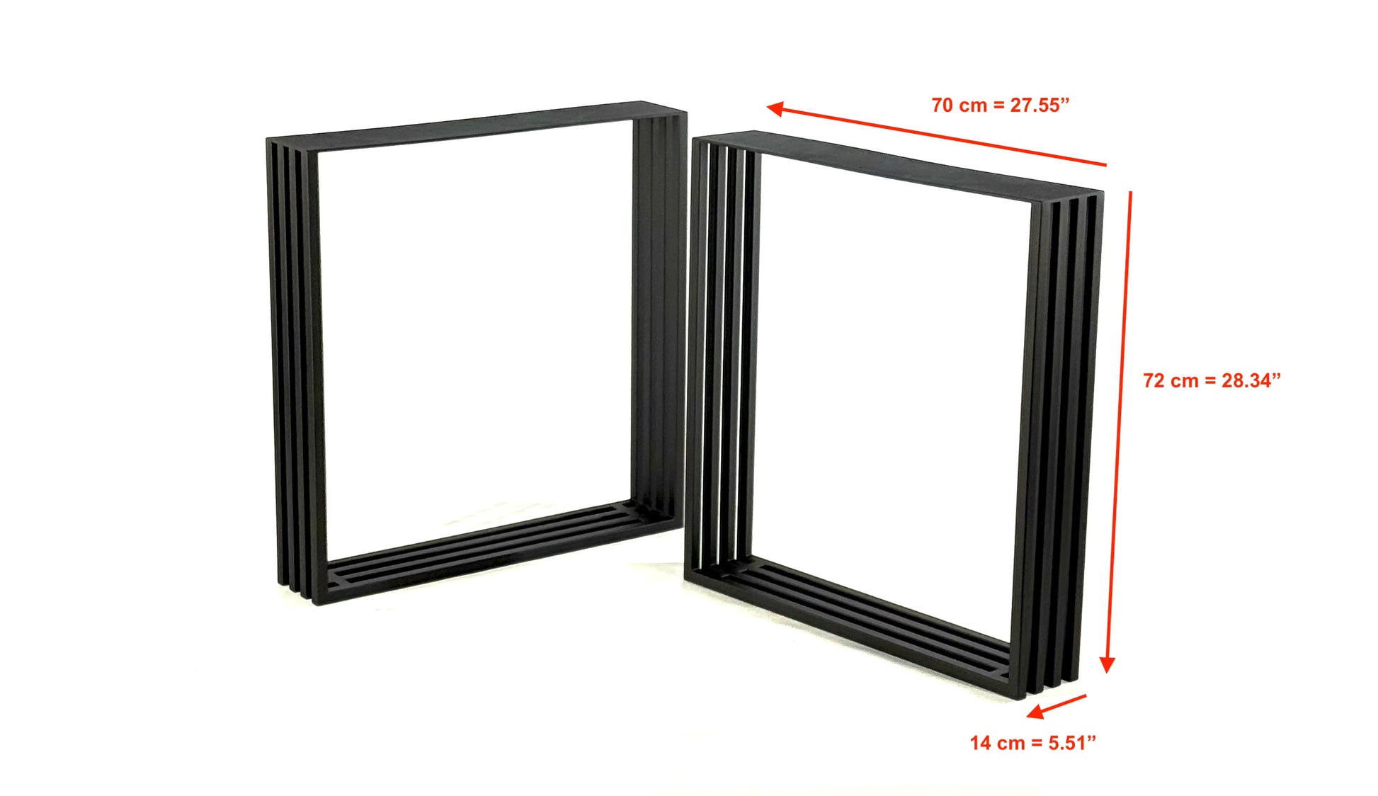Front view with dimensions of Modern Steel Table Legs