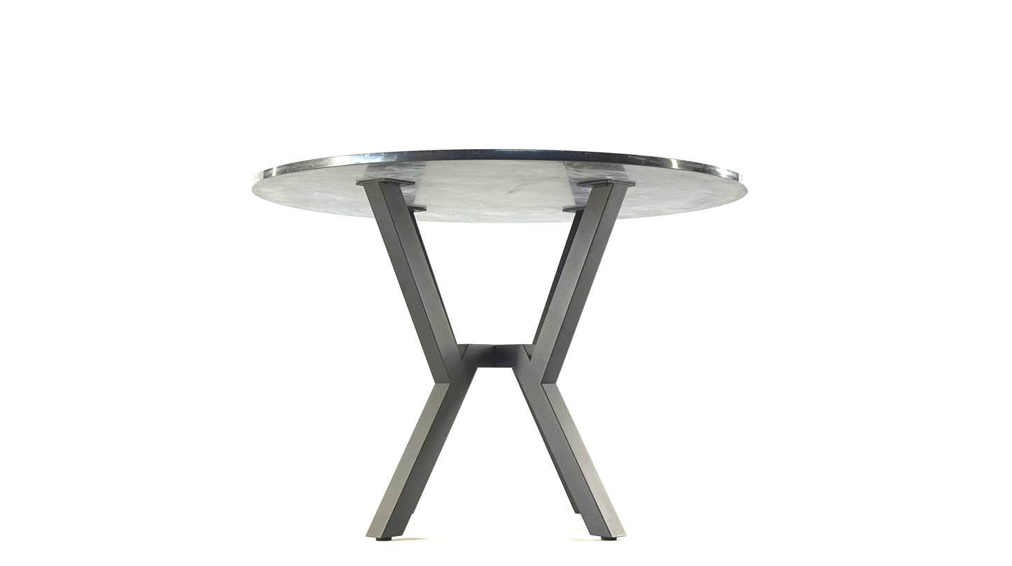 Side view with stone top of Industrial Spider-Style Steel Table Base - URBAN