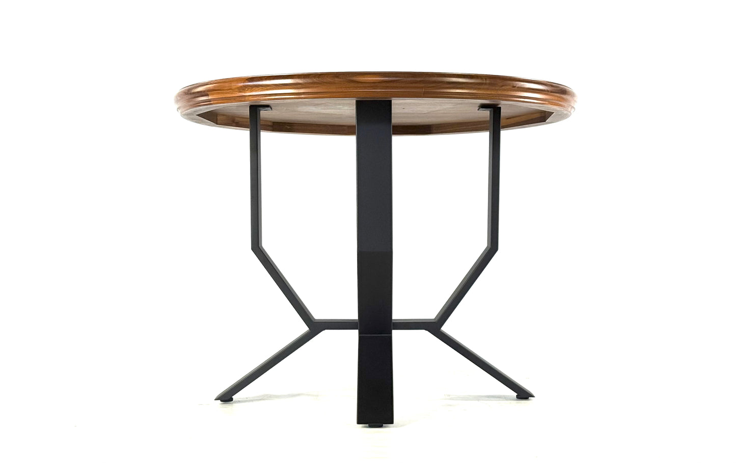 Under top view with Black Steel Table Base for Dining or Kitchen Table - TULIP and round walnut wood top