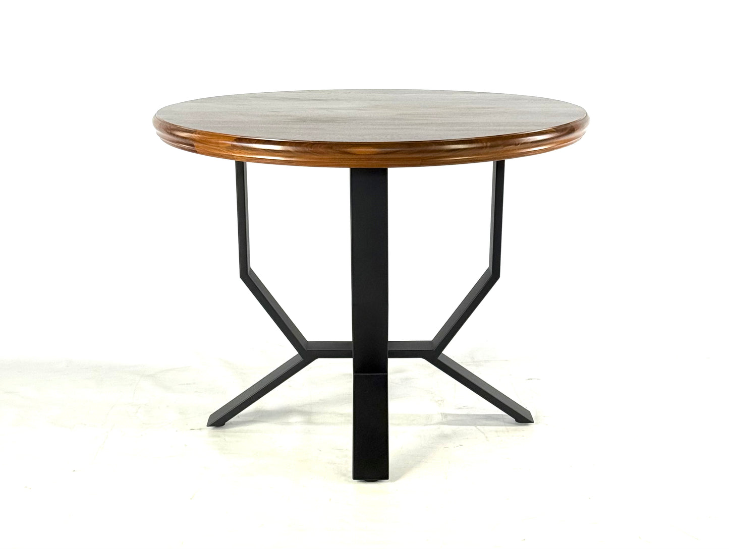 Front view with round walnut wood top and Black Steel Table Base for Dining or Kitchen Table - TULIP