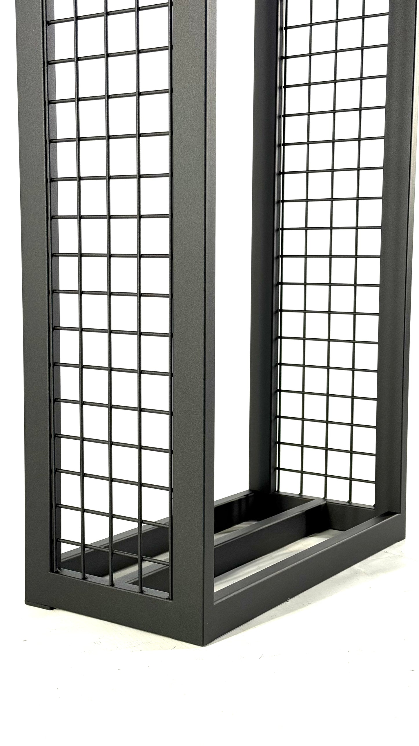 Modern Steel Firewood Rack with Mesh Sides - SQUARE