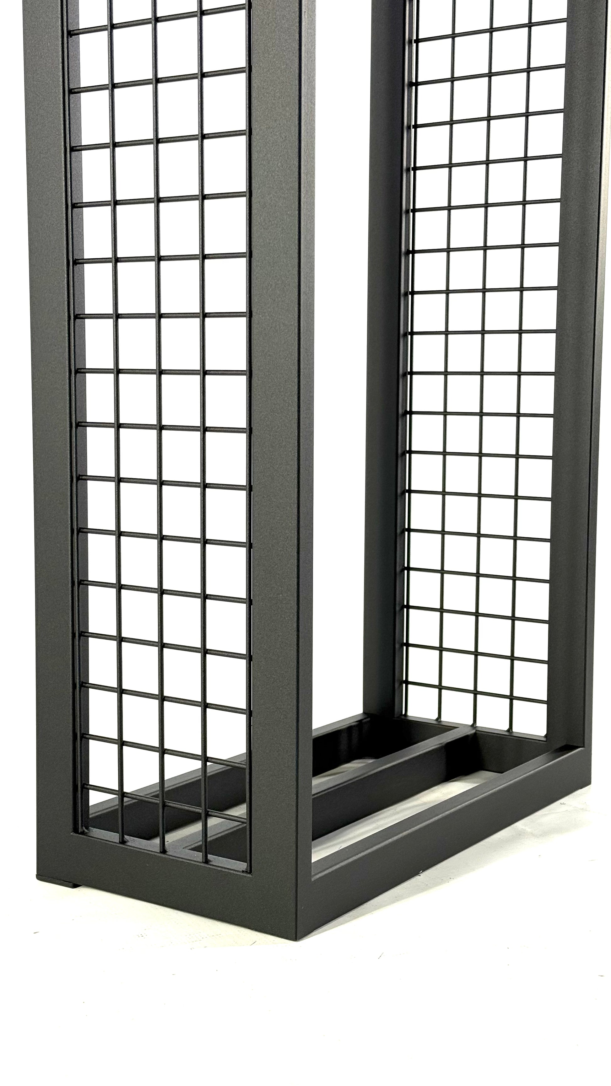 Modern Steel Firewood Rack with Mesh Sides - SQUARE