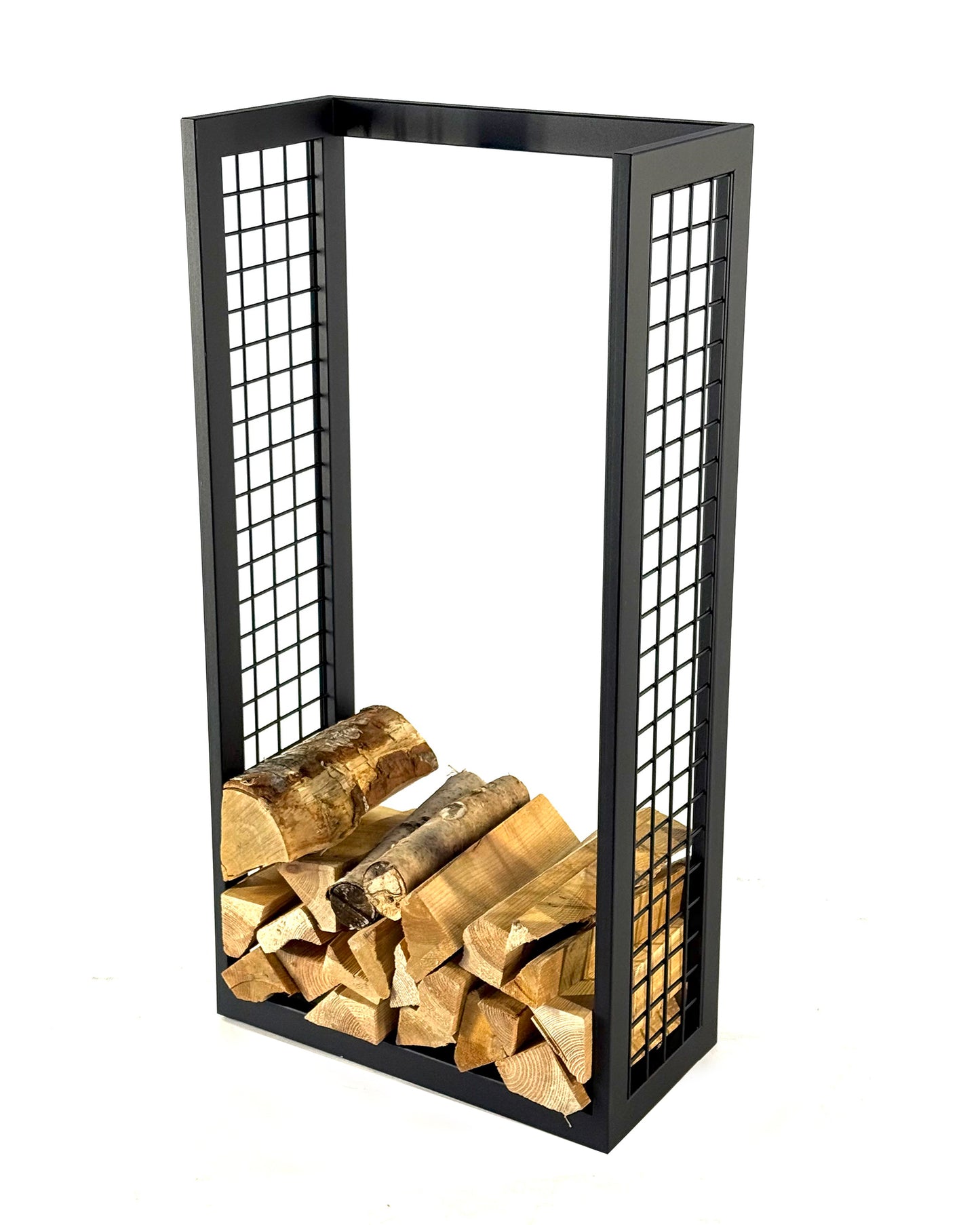 Modern Steel Firewood Rack with Mesh Sides - SQUARE