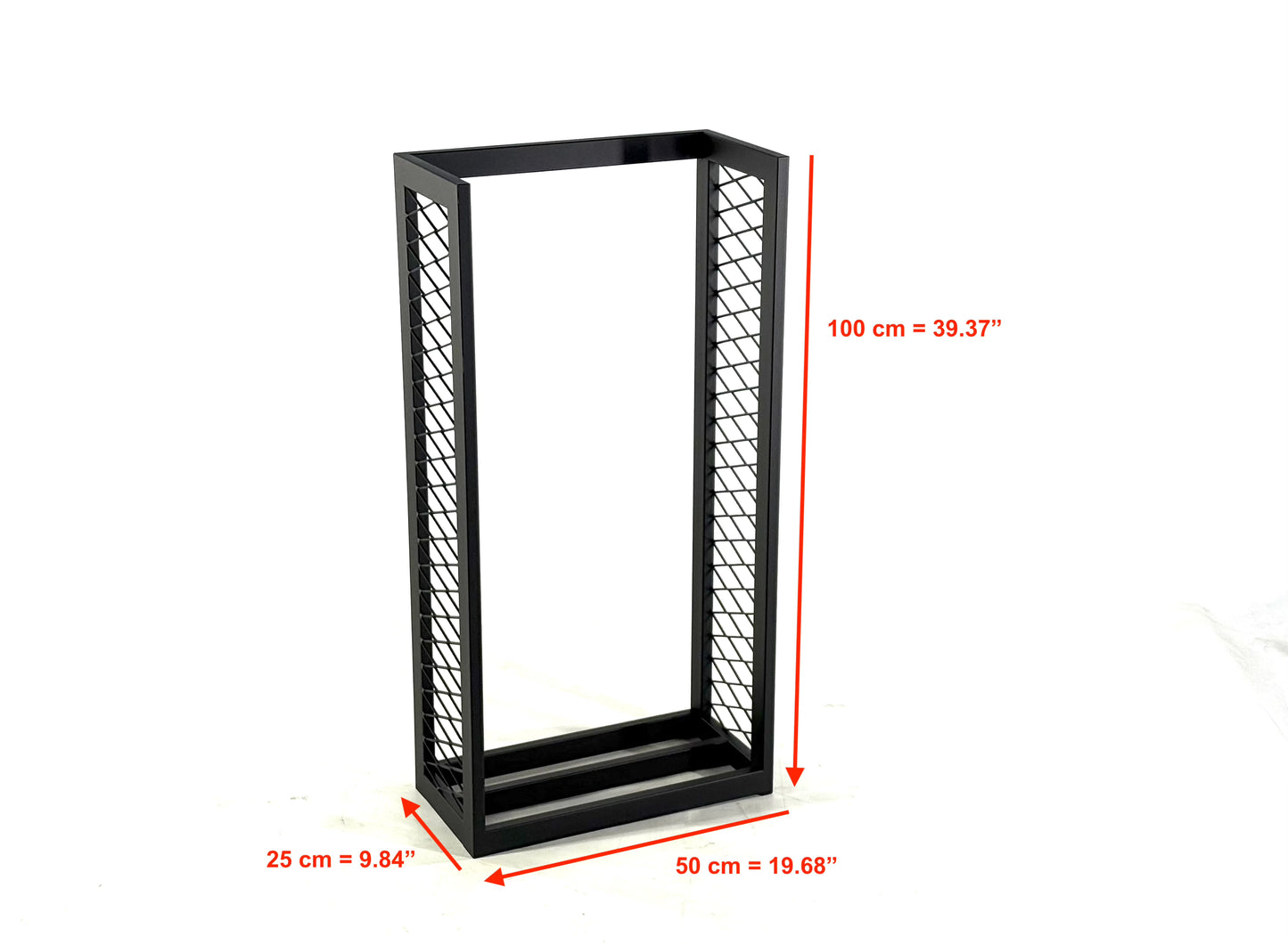 Modern Steel Firewood Rack with Mesh Sides - SQUARE