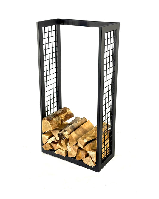 Modern Steel Firewood Rack with Mesh Sides - SQUARE