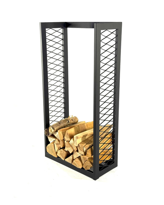 Modern Steel Firewood Rack with Mesh Sides - DIAMOND