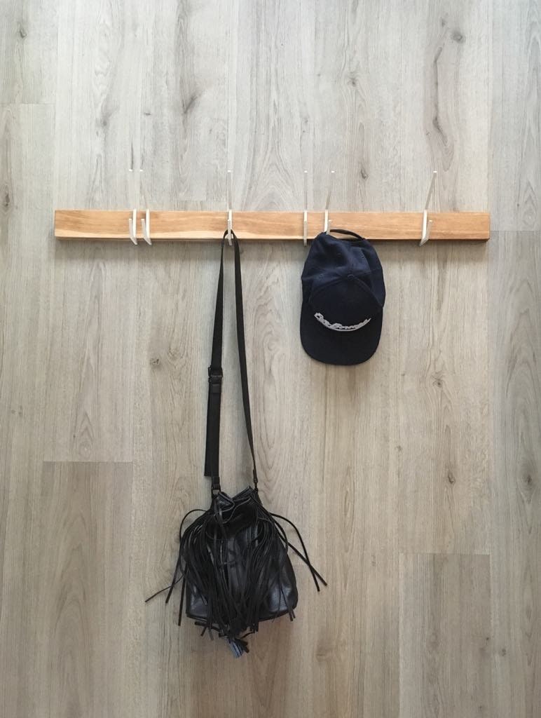 SCANDINAVIAN wooden coat & hat rack,Wooden rack with removable hooks,Stylish oak wood rack with sliding hooks,Entryway coat hooks,Home decor