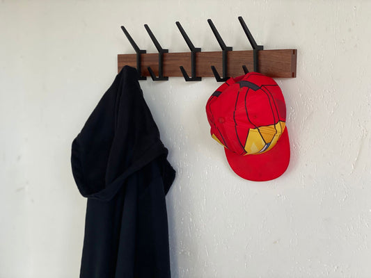 Wooden COAT & HAT rack, Wooden rack with removable hooks, Stylish sapele wood rack with sliding hooks, Entryway coat hooks/ SAPELE