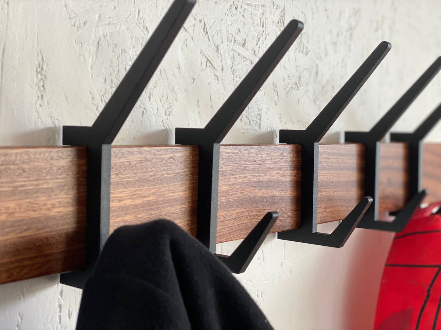 Wooden COAT & HAT rack, Wooden rack with removable hooks, Stylish sapele wood rack with sliding hooks, Entryway coat hooks/ SAPELE