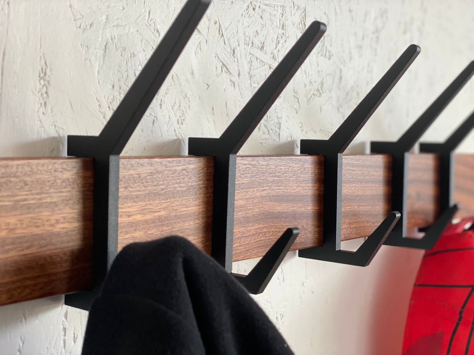 Wooden COAT & HAT rack, Wooden rack with removable hooks, Stylish sapele wood rack with sliding hooks, Entryway coat hooks/ SAPELE