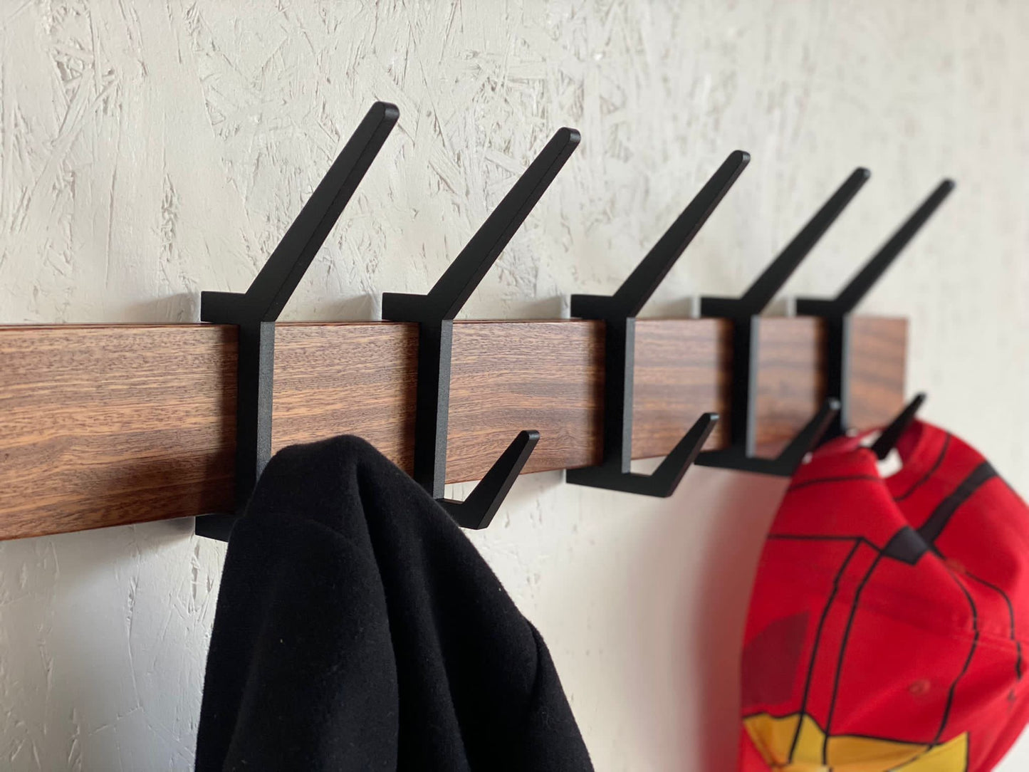 Wooden COAT & HAT rack, Wooden rack with removable hooks, Stylish sapele wood rack with sliding hooks, Entryway coat hooks/ SAPELE
