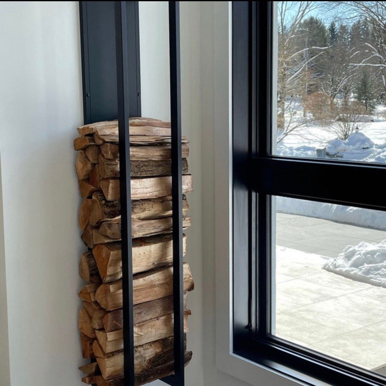 ELEGANT WALL FIREWOOD rack with wall protector/ metal plate