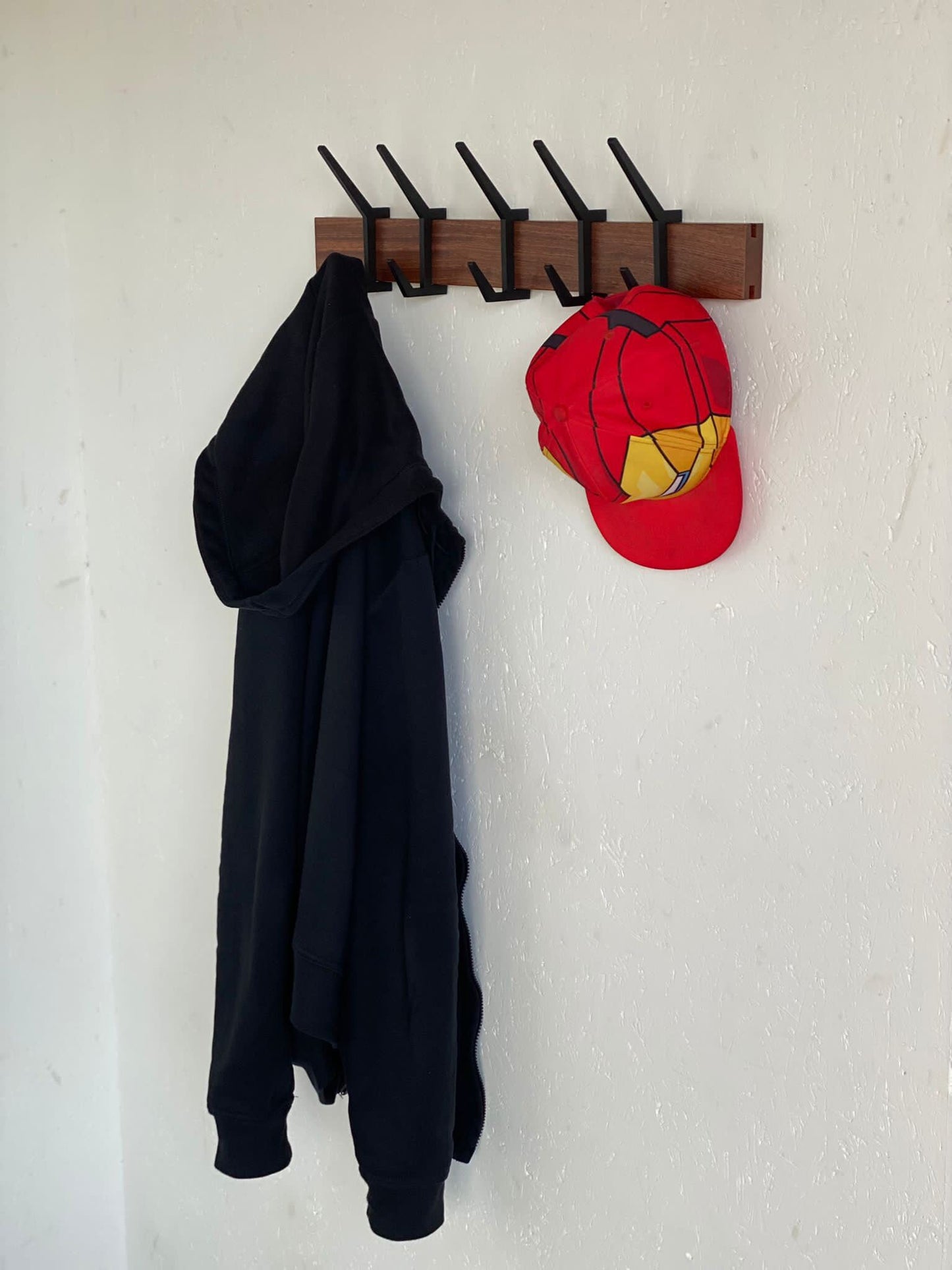 Wooden COAT & HAT rack, Wooden rack with removable hooks, Stylish sapele wood rack with sliding hooks, Entryway coat hooks/ SAPELE