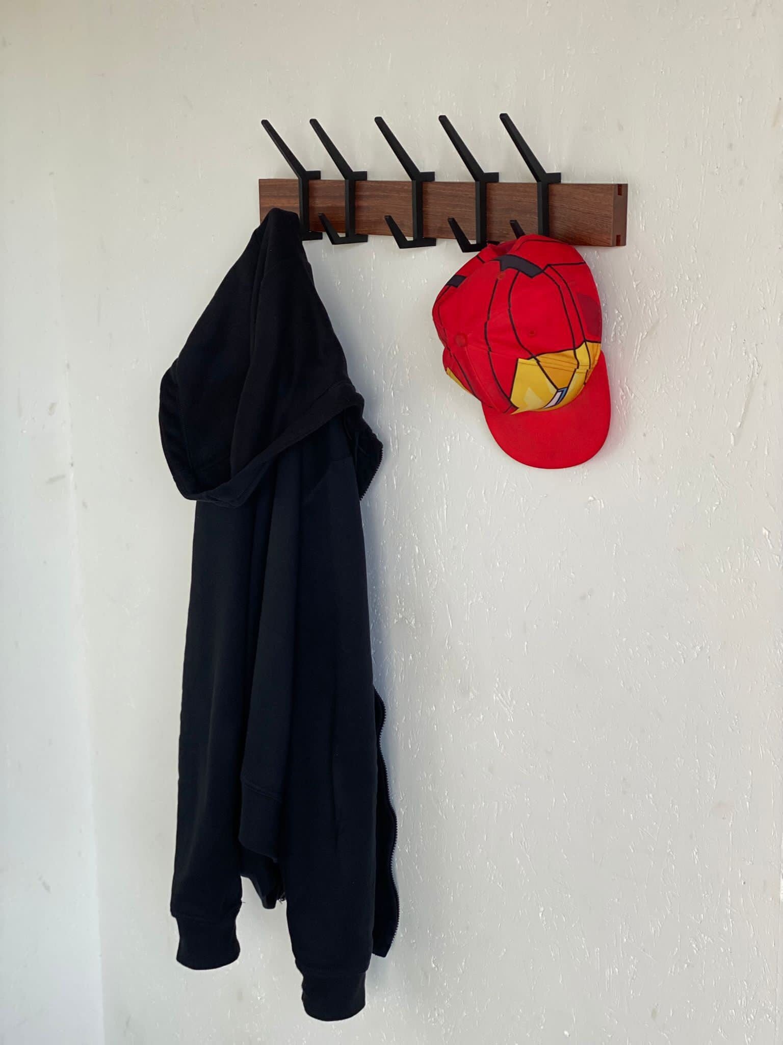 Wooden COAT & HAT rack, Wooden rack with removable hooks, Stylish sapele wood rack with sliding hooks, Entryway coat hooks/ SAPELE
