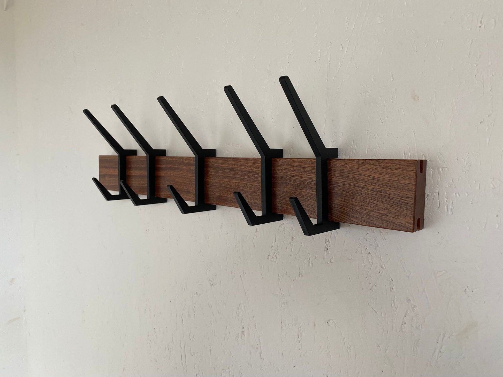 Wooden COAT & HAT rack, Wooden rack with removable hooks, Stylish sapele wood rack with sliding hooks, Entryway coat hooks/ SAPELE