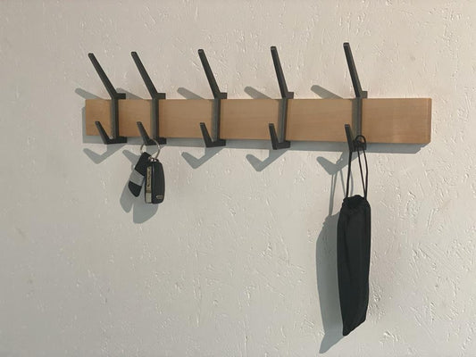 Wooden COAT & HAT rack, Wooden rack with removable hooks, Stylish maple wood rack with sliding hooks, Entryway coat hooks/ MAPLE