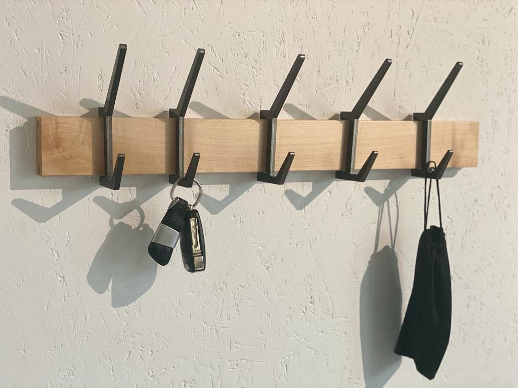 Wooden COAT & HAT rack, Wooden rack with removable hooks, Stylish maple wood rack with sliding hooks, Entryway coat hooks/ MAPLE