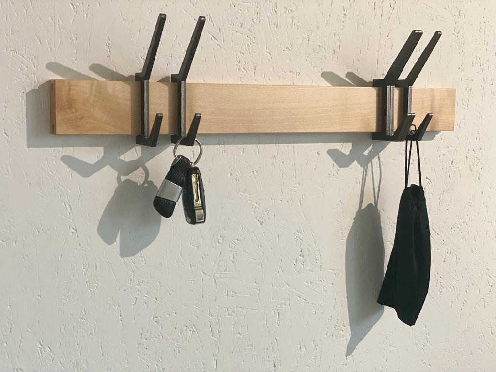 Wooden COAT & HAT rack, Wooden rack with removable hooks, Stylish maple wood rack with sliding hooks, Entryway coat hooks/ MAPLE