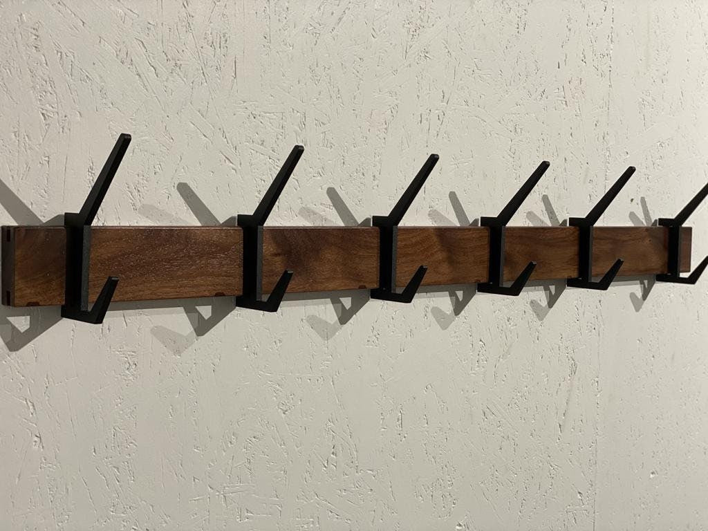 Wooden COAT & HAT rack, Wooden rack with removable hooks, Stylish walnut wood rack with sliding hooks, Entryway coat hooks/ WALNUT