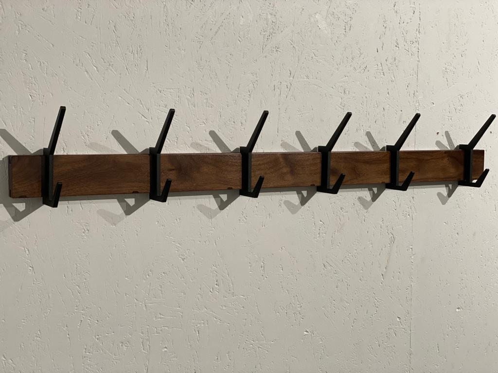 Wooden COAT & HAT rack, Wooden rack with removable hooks, Stylish walnut wood rack with sliding hooks, Entryway coat hooks/ WALNUT