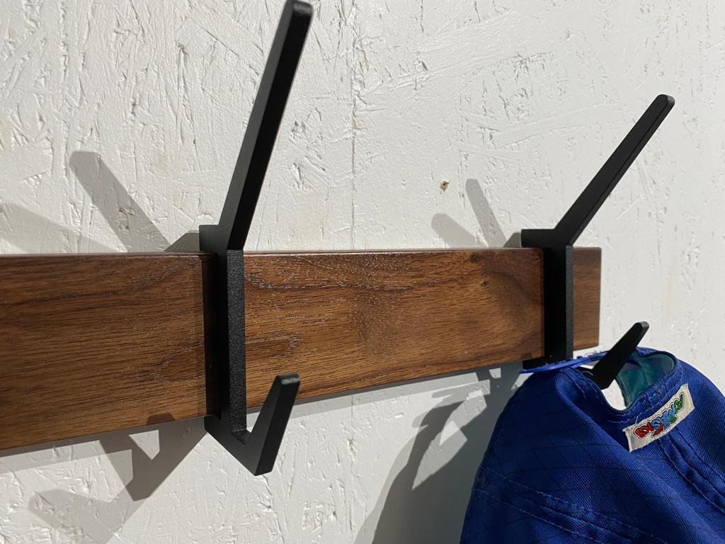 Wooden COAT & HAT rack, Wooden rack with removable hooks, Stylish walnut wood rack with sliding hooks, Entryway coat hooks/ WALNUT