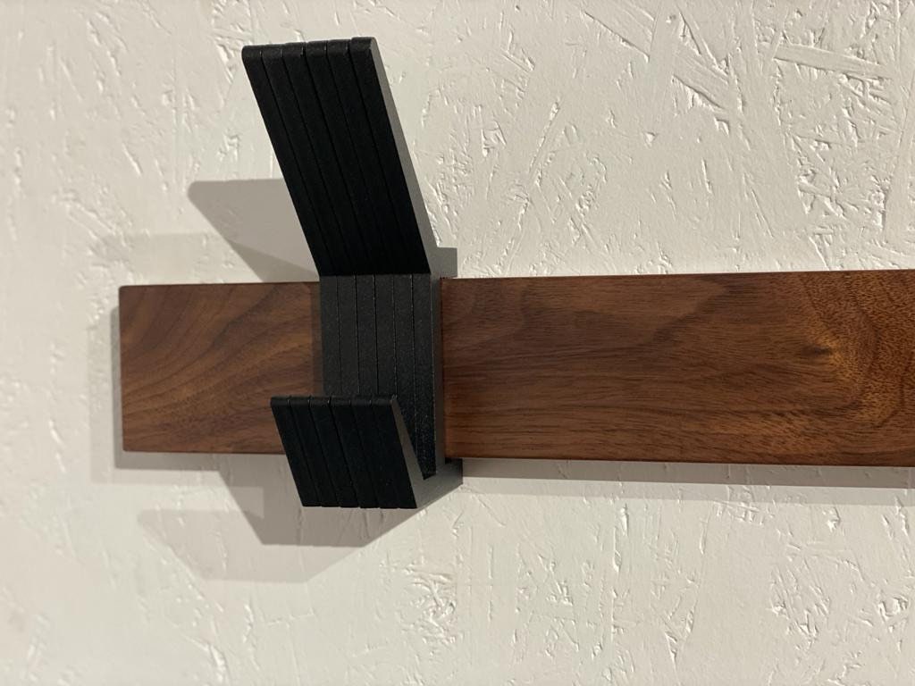 Wooden COAT & HAT rack, Wooden rack with removable hooks, Stylish walnut wood rack with sliding hooks, Entryway coat hooks/ WALNUT