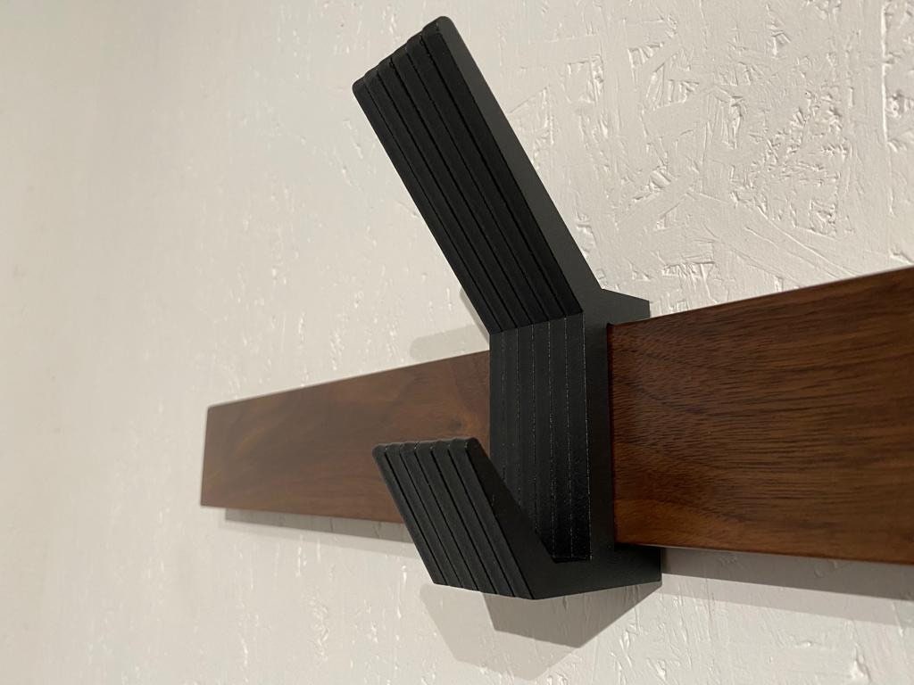 Wooden COAT & HAT rack, Wooden rack with removable hooks, Stylish walnut wood rack with sliding hooks, Entryway coat hooks/ WALNUT