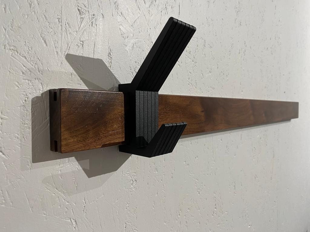 Wooden COAT & HAT rack, Wooden rack with removable hooks, Stylish walnut wood rack with sliding hooks, Entryway coat hooks/ WALNUT