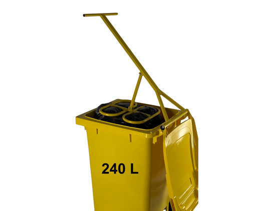Side view in use of Manual Metal Trash Compactor - PRESS