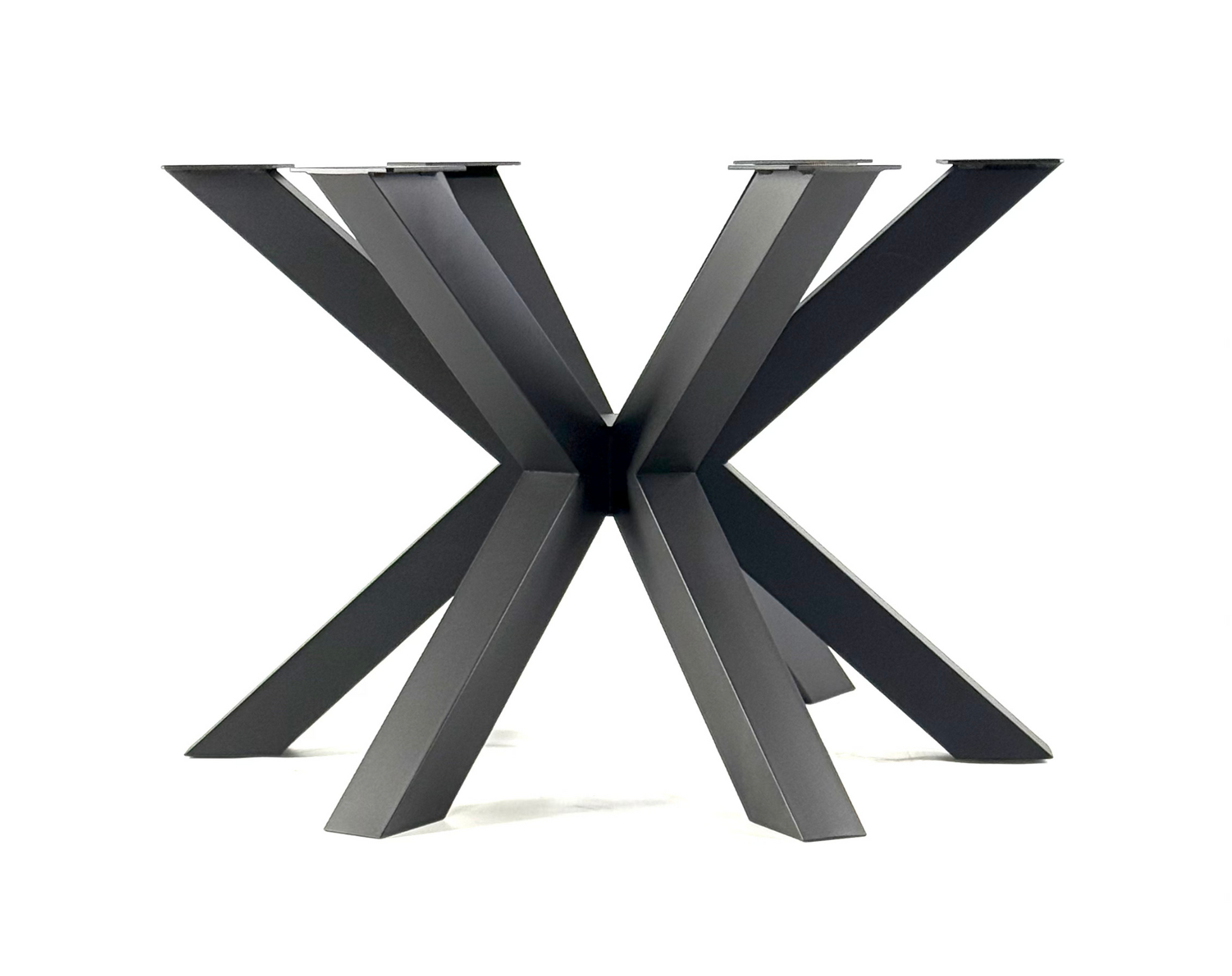 Side view of Spider style table base covered with powder coating black