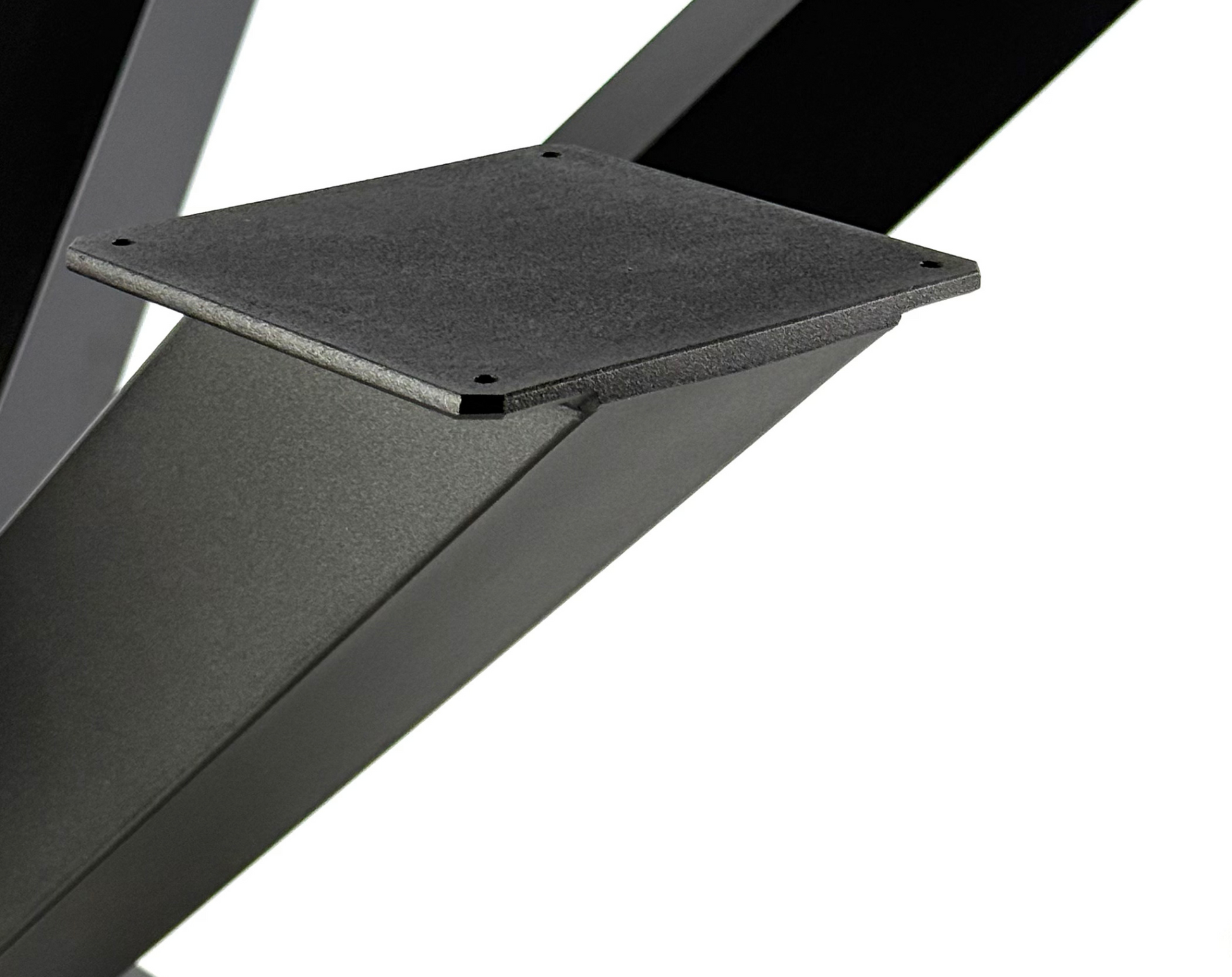 Close-up with mounting plate of dining table base Spider style covered with powder coating black 