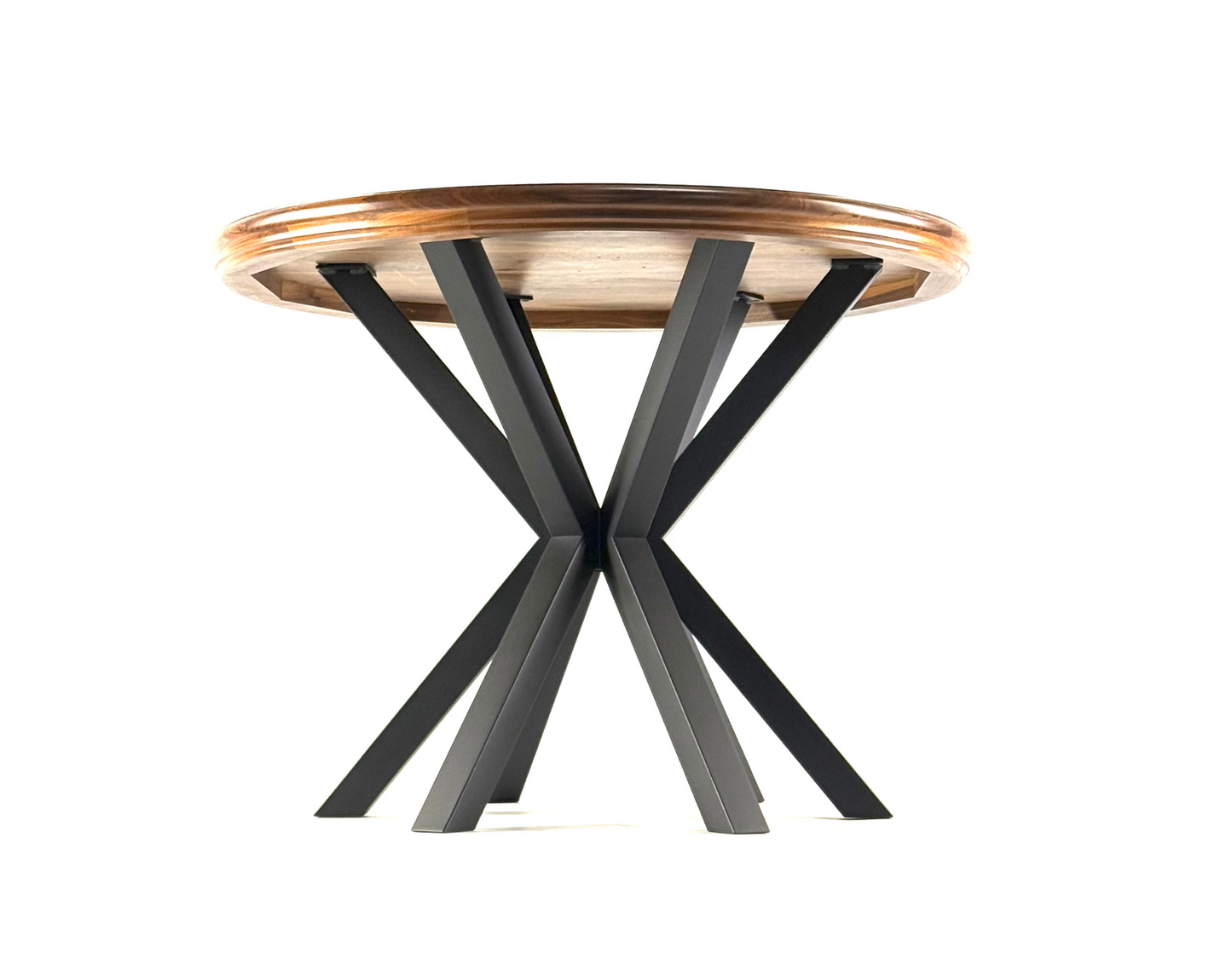 Bottom view with walnut table top with Spider Style Dining Table Base covered with Powder Coating black