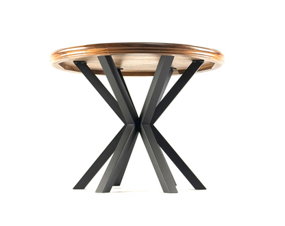 Bottom view with walnut table top with Spider Style Dining Table Base covered with Powder Coating black