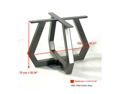 Front view with dimensions of Dining table base Industral style 