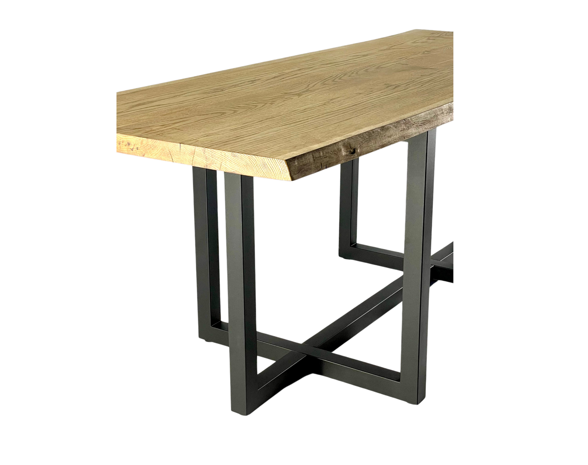 Side view with wooden top of Heavy Duty Metal Furniture Base - FRAME