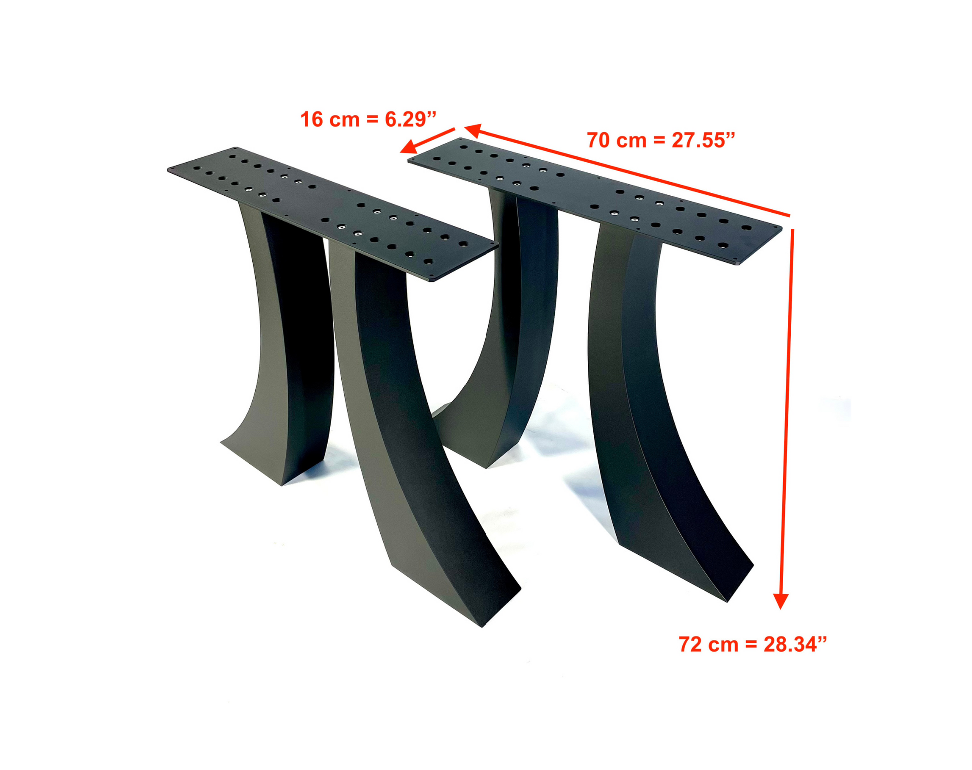 Top view with dimensions of Dining Table Legs - TRESTLE DOUBLE