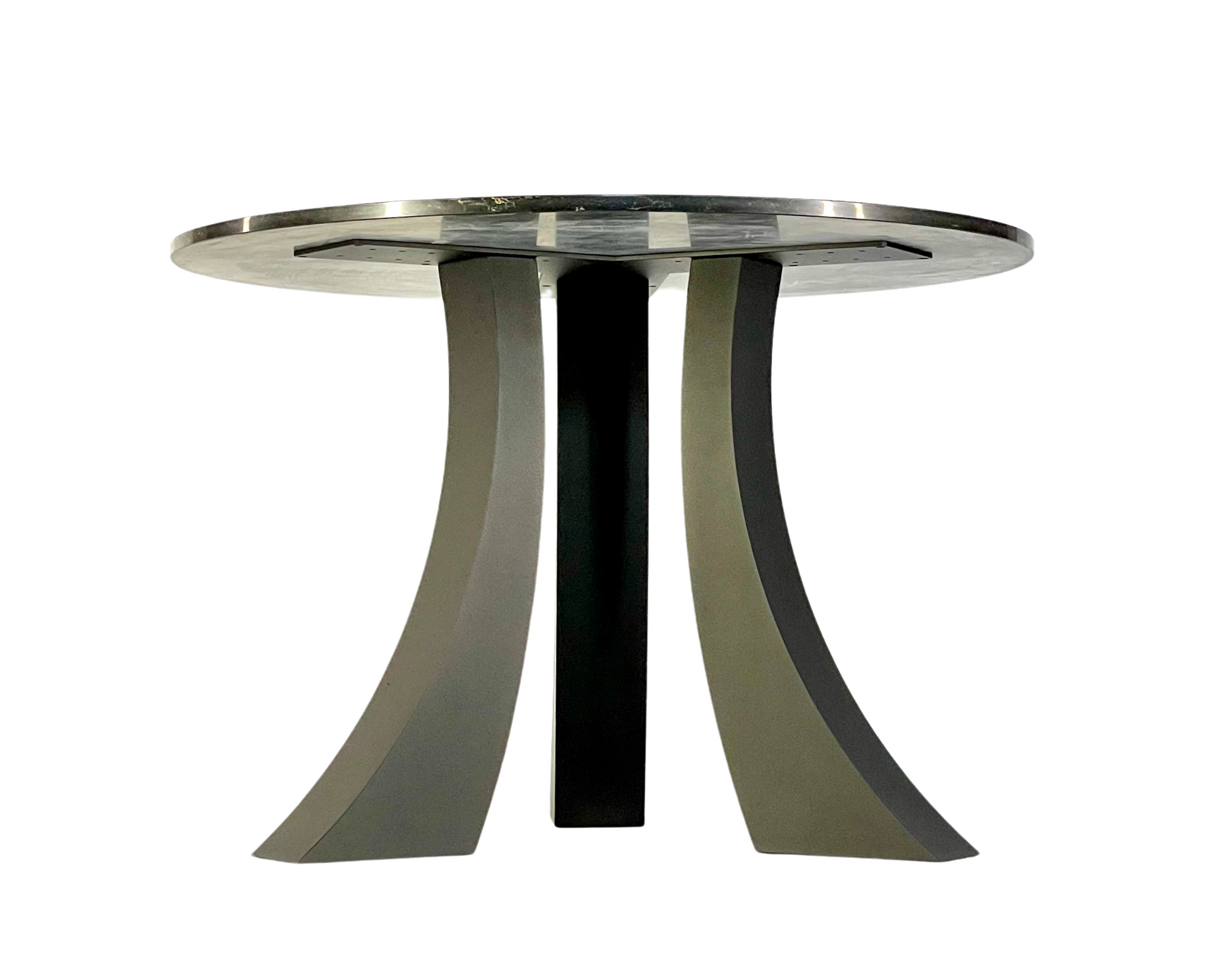 Bottom view with stone top of Steel Dining Table Base - TRESTLE TRIPLE