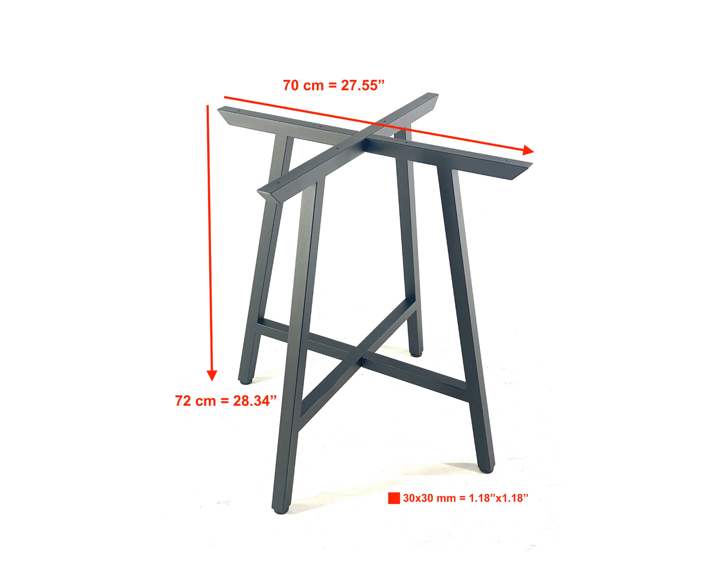 Top view with dimensions off  thin elegant steel table base - CROSS SLIM