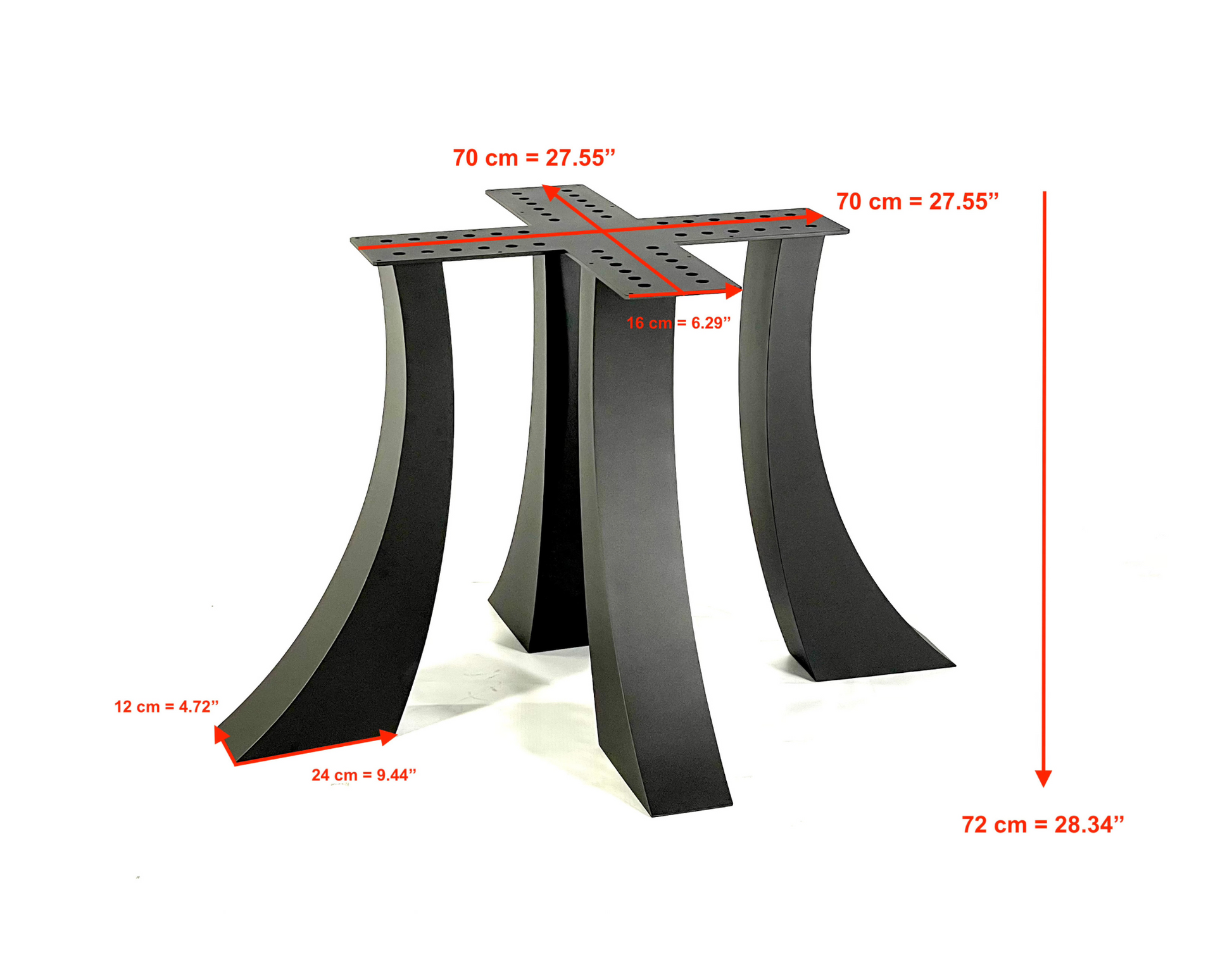 Side view with dimensions of Heavy Duty Table Base - TRESTLE FOUR