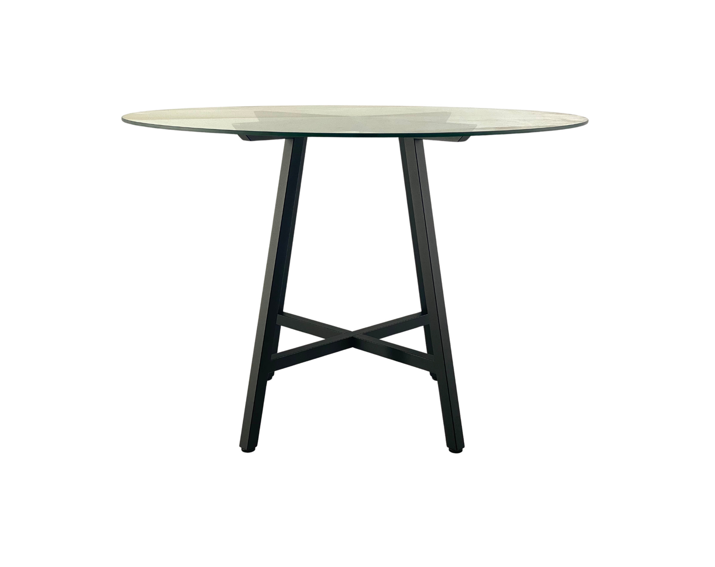 Side view with Glass top of  thin elegant steel table base - CROSS SLIM