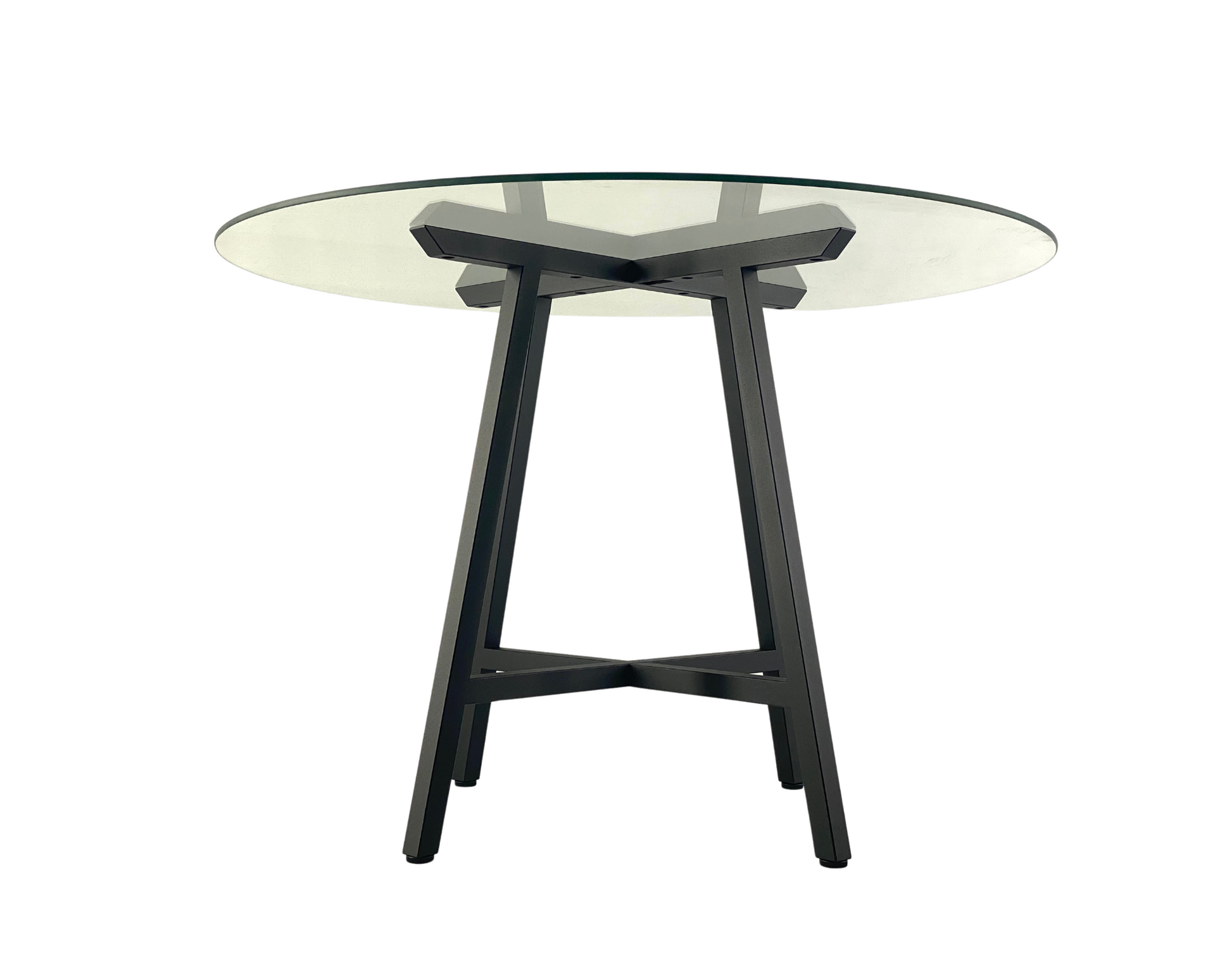 Bottom view with glass top of  thin elegant steel table base - CROSS SLIM