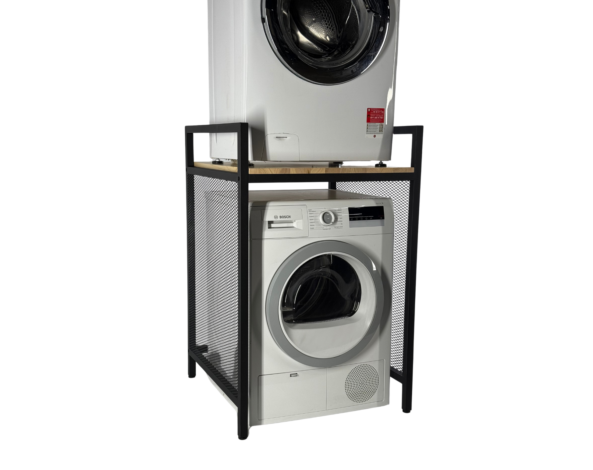 Front view with Washing Machine and Drryer of Steel Stand for Washing Machine and Dryer - AIR