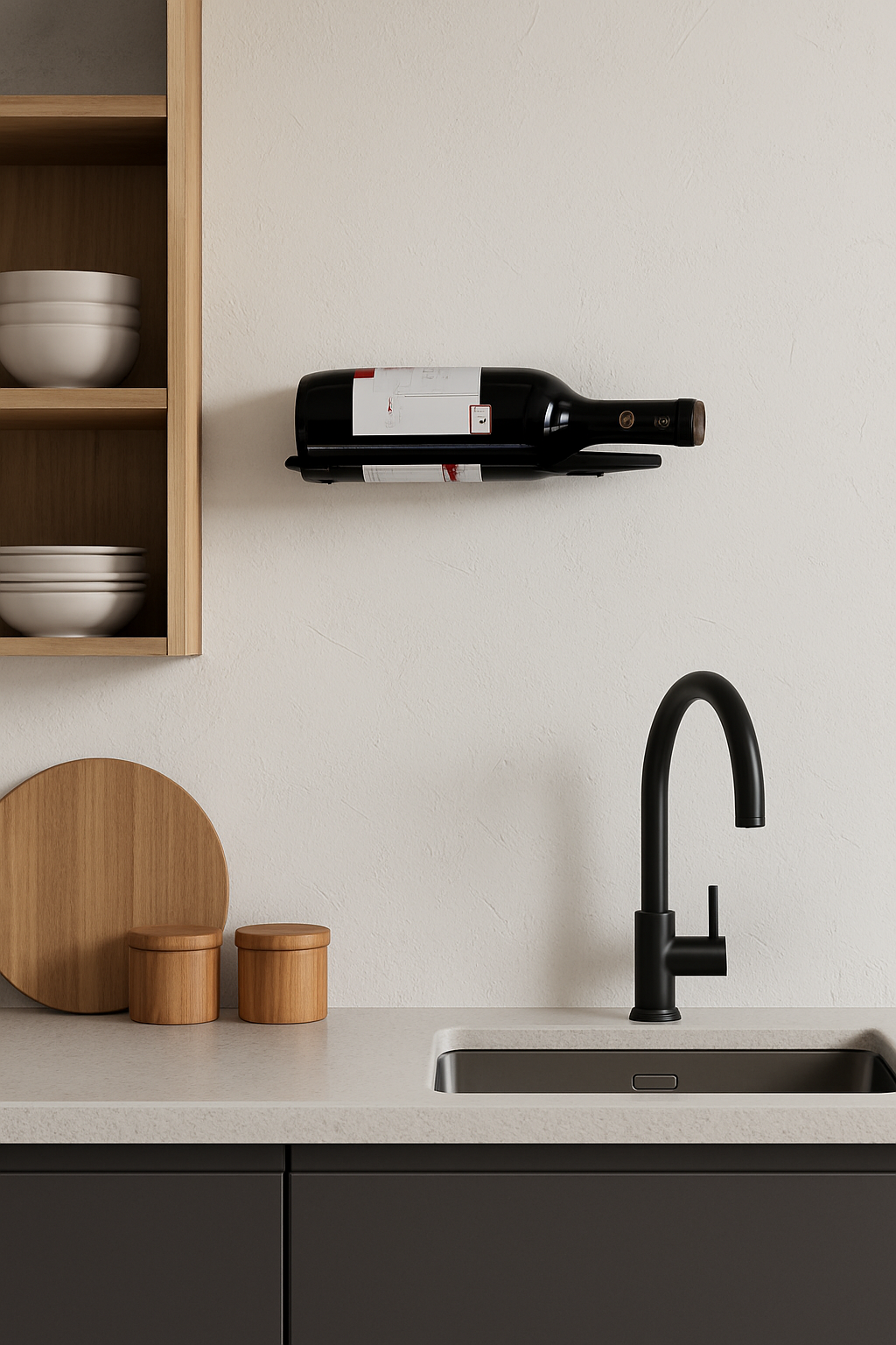 Front view in interior of Metal Wine Shelf - SLIM