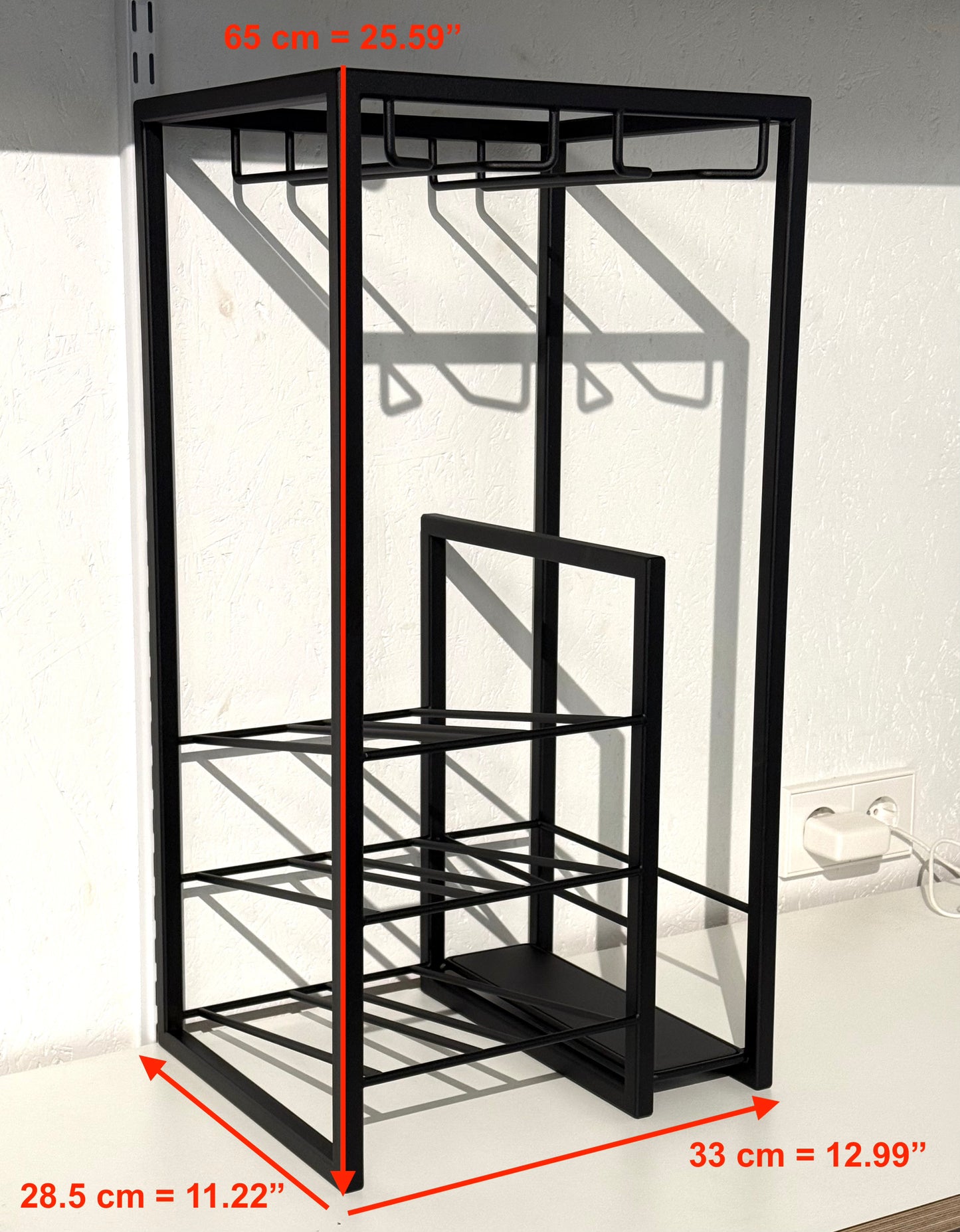 Side view with dimensions of Free Standing Wine Rack