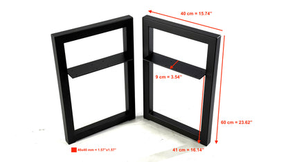 Front view with dimensions of Metal Bench Legs - SQUARE